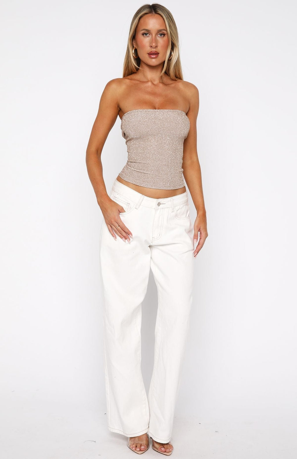Passing By You Strapless Top Champagne